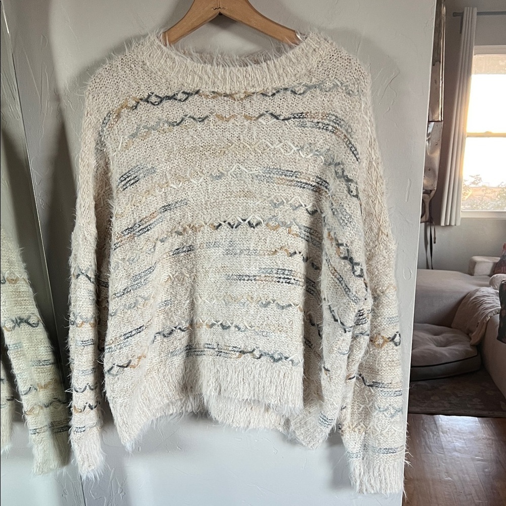 Altar'd State Cream and Gray Patterned Sweater - Picture 2 of 4